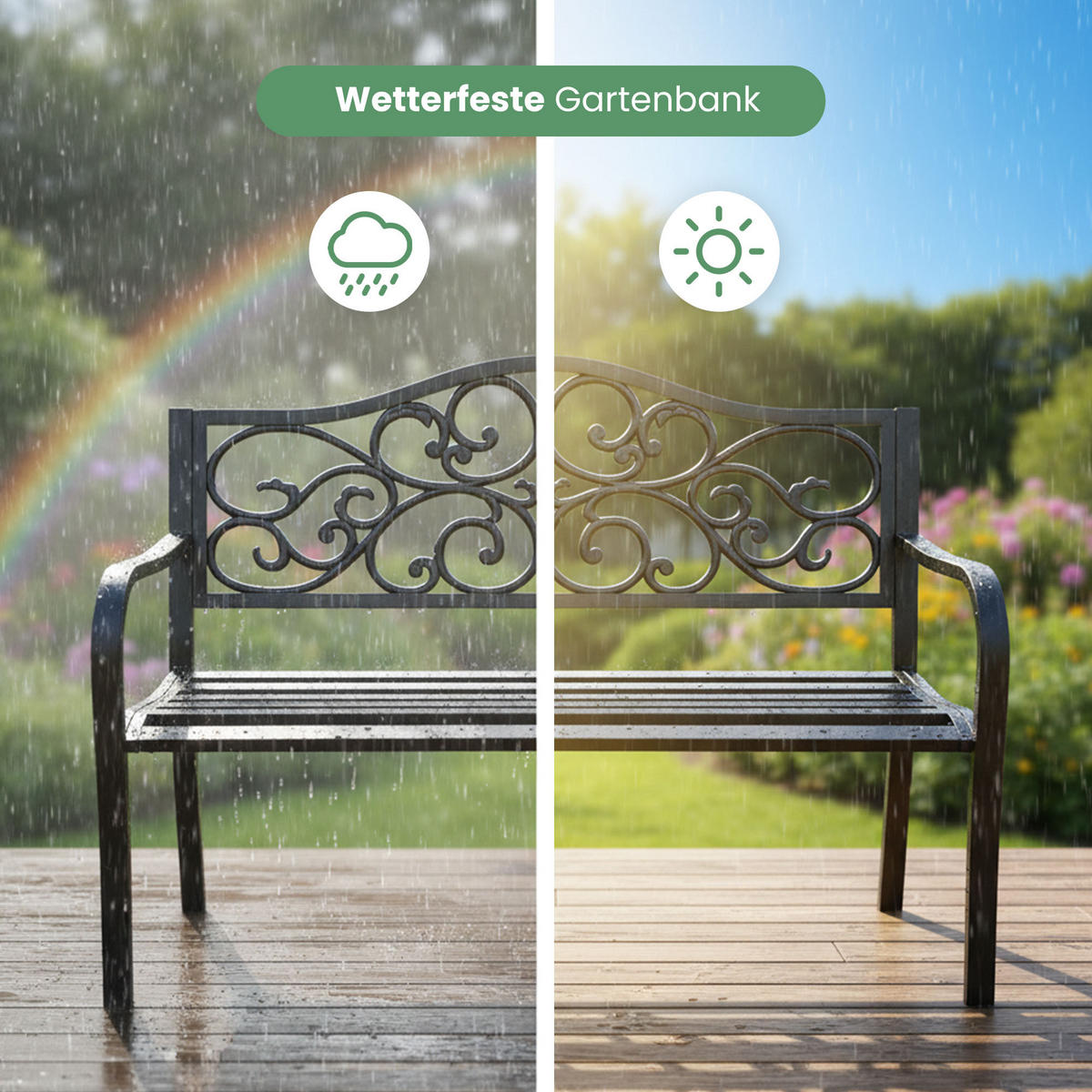 GARTENBANK IRGA Schwarz 127 x 89 x 62 cm - Schwarz, Metall (127/89/62cm) - Akord