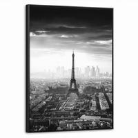 LEINWAND Bilder mit Rahmen - Paris - Skyline - Eiffelturm - Stadt - Wolken - 70x100 - Dunkelgrau, Textil (70/100cm) - MuchoWow