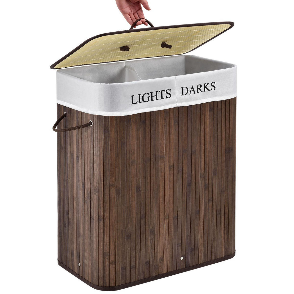 WÄSCHEKORB Curly 100 L braun - Braun, Holz (52/63/32cm) - Juskys