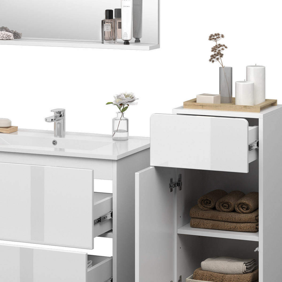 BADMÖBEL-SET Izan Weiß 4 Teile mit Midischrank - Weiß, Holzwerkstoff (80/59.3/46cm) - Vicco