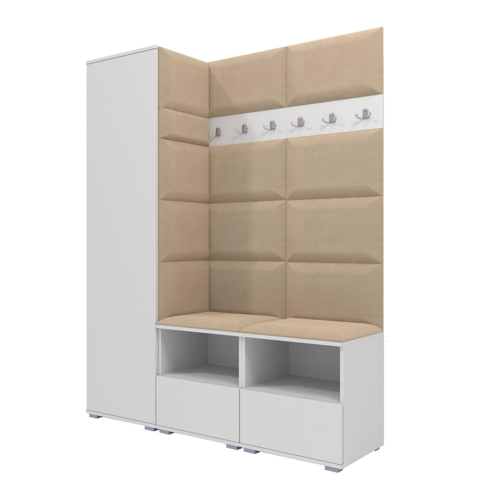 GARDEROBEN-SET Nela II mit gepolsterten Paneelen 150/187/40 - Beige/Silberfarben, Holzwerkstoff/Kunststoff (150/187/40cm)