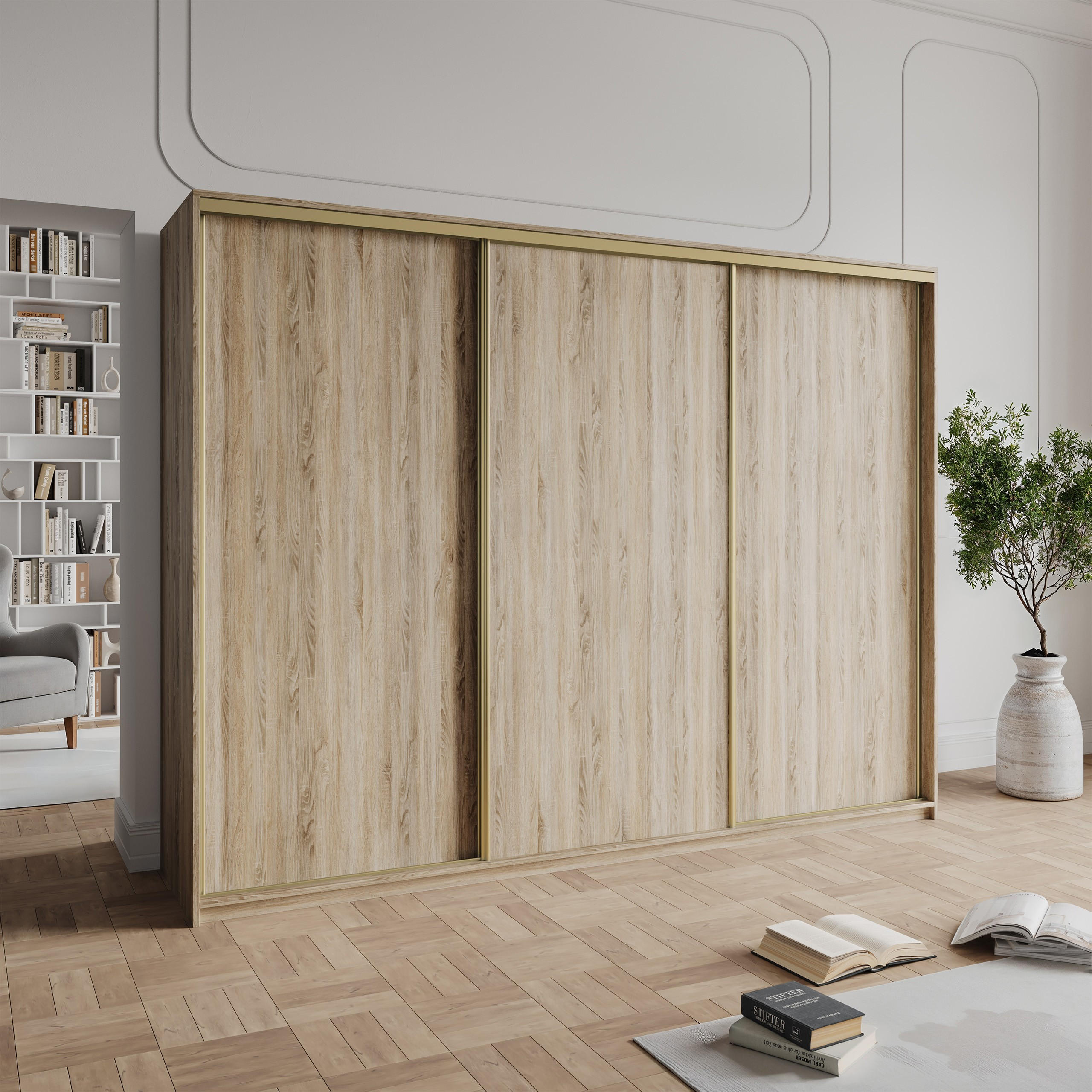 SCHWEBETÜRENSCHRANK NISSE 270/205/60 cm 3-türig Sonoma Eiche - Sonoma Eiche, Holzwerkstoff (270/205/60cm) - MASSENO