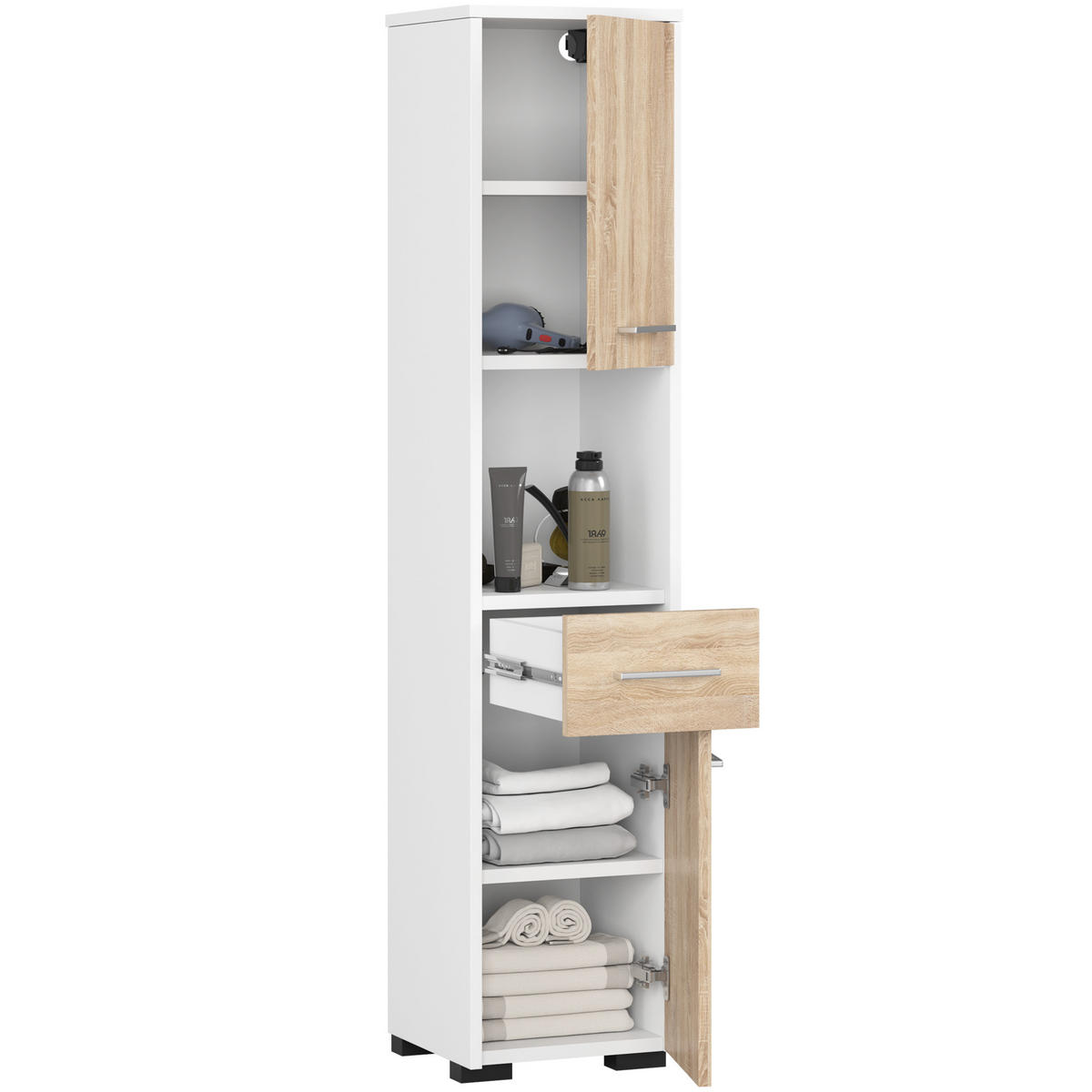 HOCHSCHRANK Weiß, Sonoma Eiche 30x30x140 cm - Silberfarben/Weiß, Holzwerkstoff/Kunststoff (30/140/30cm) - Akord