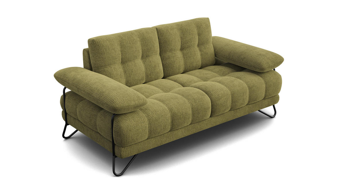 SOFA BUBBARA 2-Sitzer, olivgrün - Schwarz/Olivgrün, Holz/Textil (185/87/96cm) - Courtois Laville