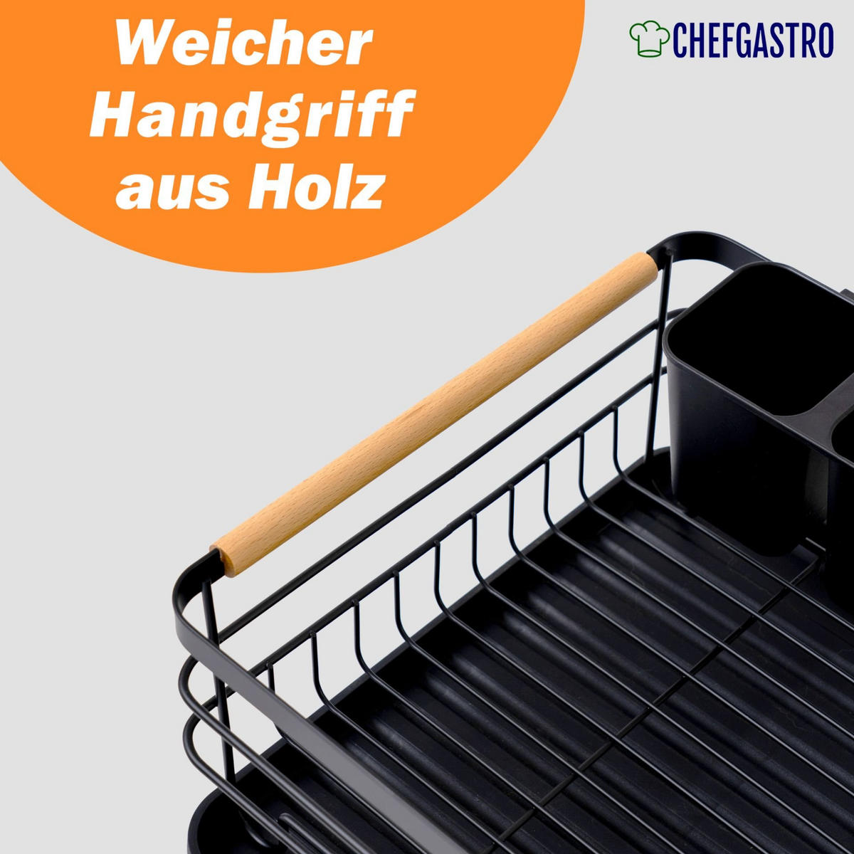 GESCHIRR-ABTROPFGESTELL 14x42x30cm Metall/Holz - Schwarz, Metall (42/14/30cm) - CHEFGASTRO