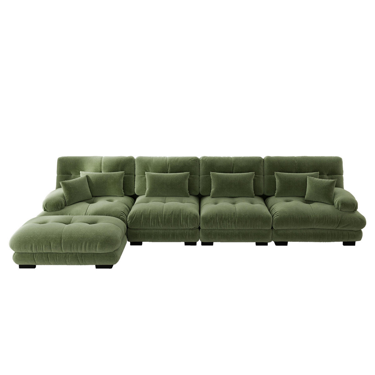 ECKSOFA 406/145/81 cm grün aus Chenille mit modularem Ottoman und Cloud-Komfort - Grün, Textil (145/406cm) - OKWISH