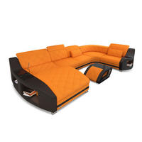 WOHNLANDSCHAFT Stoff Sofa Swing U Form Apricot Schwarz Mikrofaserstoff - Orange, Kunststoff (404/90/220cm)