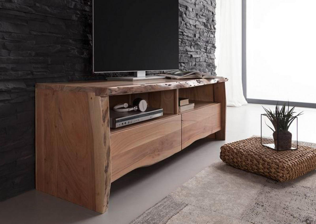 TV-BOARD Akazie 151x45x50 natur lackiert PURE ACACIA #108 - Naturfarben, Holz (151/50/45cm) - Massivmoebel24