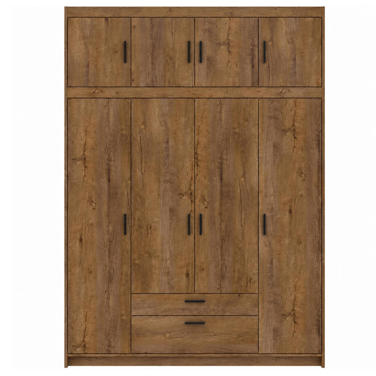 DREHTÜRENSCHRANK Elena mit 4 Türen und 2 Schubladen, mit Aufsatz Eiche Lefkas - Eichefarben, Holzwerkstoff (176/245/53cm) - Beautysofa
