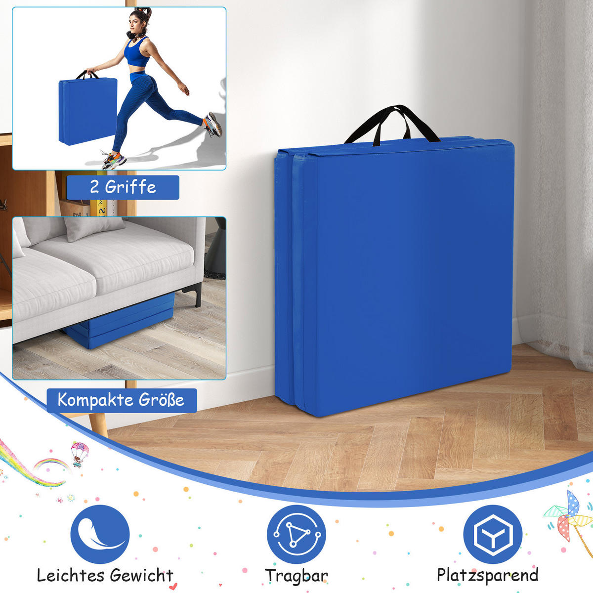 ÜBUNGSMATTE Navy - Dunkelblau, Leder (60/180cm) - COSTWAY