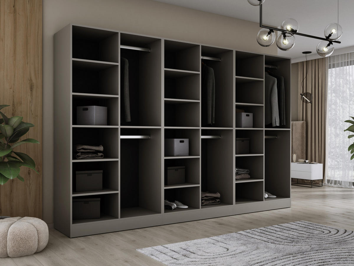 KLEIDERSCHRANK, Platingrau / Antisol Glas, 300 x 200 x 51 cm - Platinfarben/Schwarz, Holzwerkstoff (300/200/51cm) - 3XE LIVING