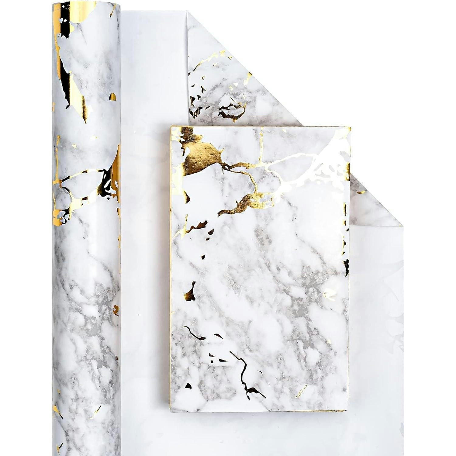 GESCHENKPAPIERROLLE Marmor mit Goldfolie 43,2 cm x 10 m - Multicolor, Papier (4/44/4cm)