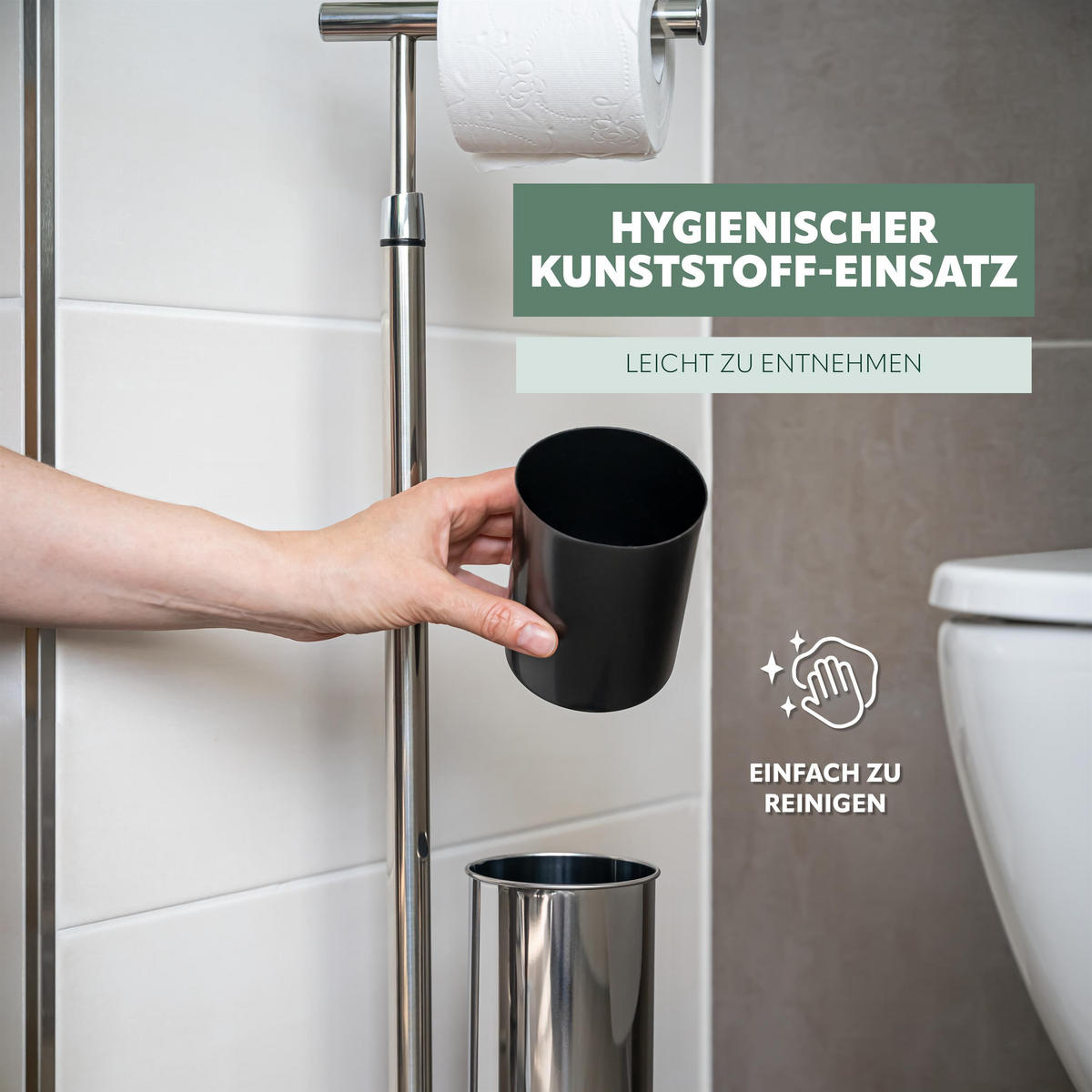 STAND-WC-GARNITUR, schwarz - Schwarz, Metall (22/70/18cm) - bremermann
