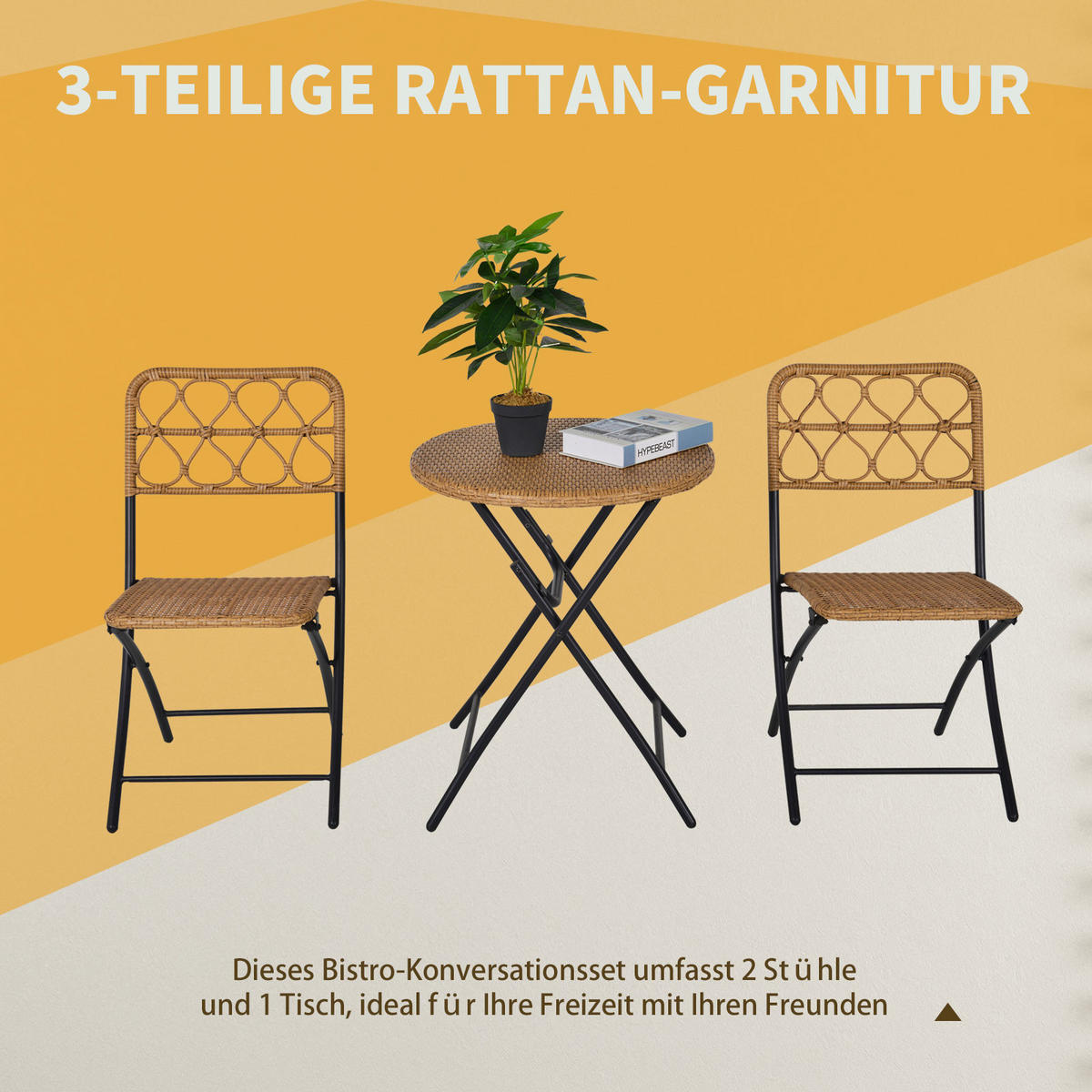 GARTENMÖBEL Set, Stahl, PE-Rattan, Natur - Naturfarben, Metall - Outsunny