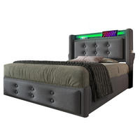 POLSTERBETT 90/200 cm Grau aus Baumwoll-Leinenstoff mit LED und Ladefunktion - Grau, Textil (90/200cm) - OKMYHOME