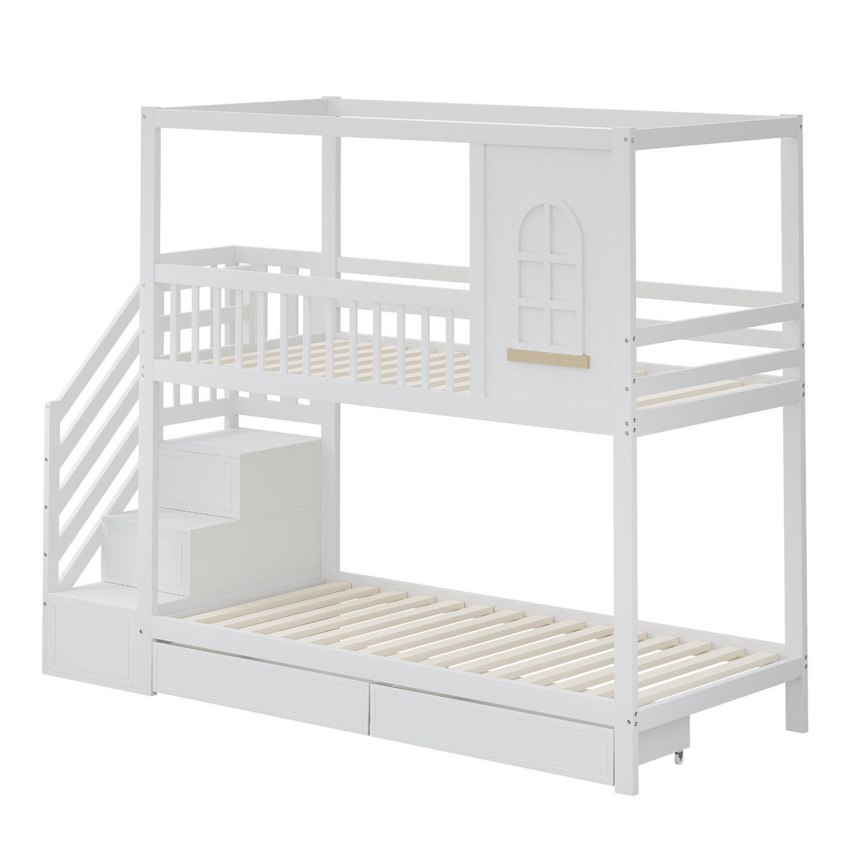 ETAGENBETT 90/200 cm Weiß mit Sicherheitszaun und Stauraum - Weiß, Holz (90/200cm) - OKWISH