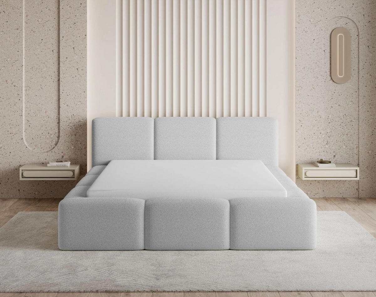 POLSTERBETT Como 140x200 cm mit Bettkasten, Lattenrost und Kopfteil - Bouclé Grau - Grau, Holz/Textil (140/200cm) - Chilly