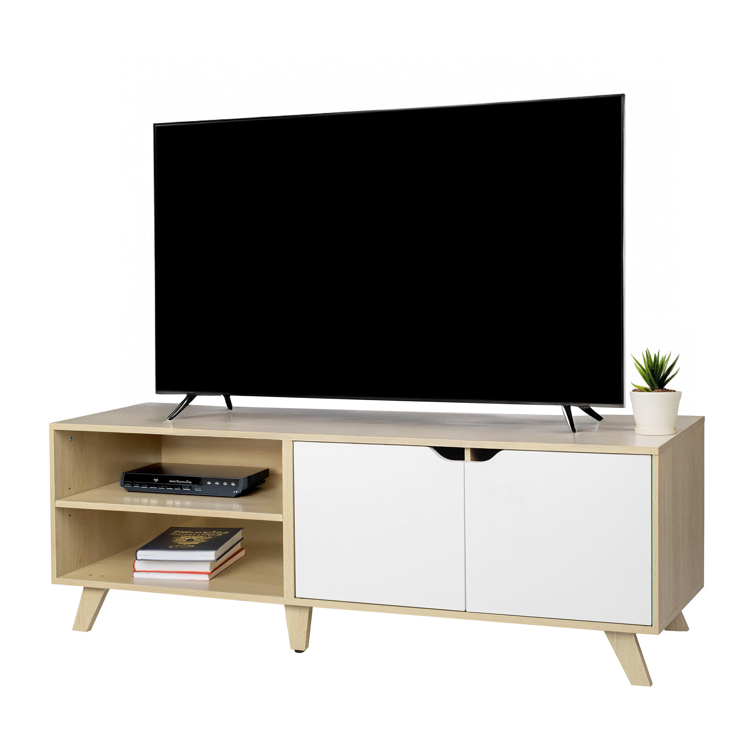 Relaxdays SKŘÍŇKA TV bílá dřevodekor 6 přihrádek 140 cm