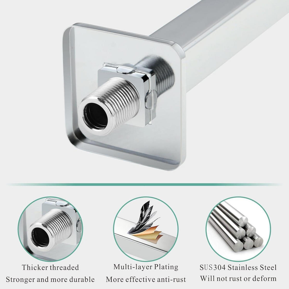 DUSCHARM Deckenmontage 30 cm Quadratisch - Silberfarben, Metall (5/12.7/30cm)
