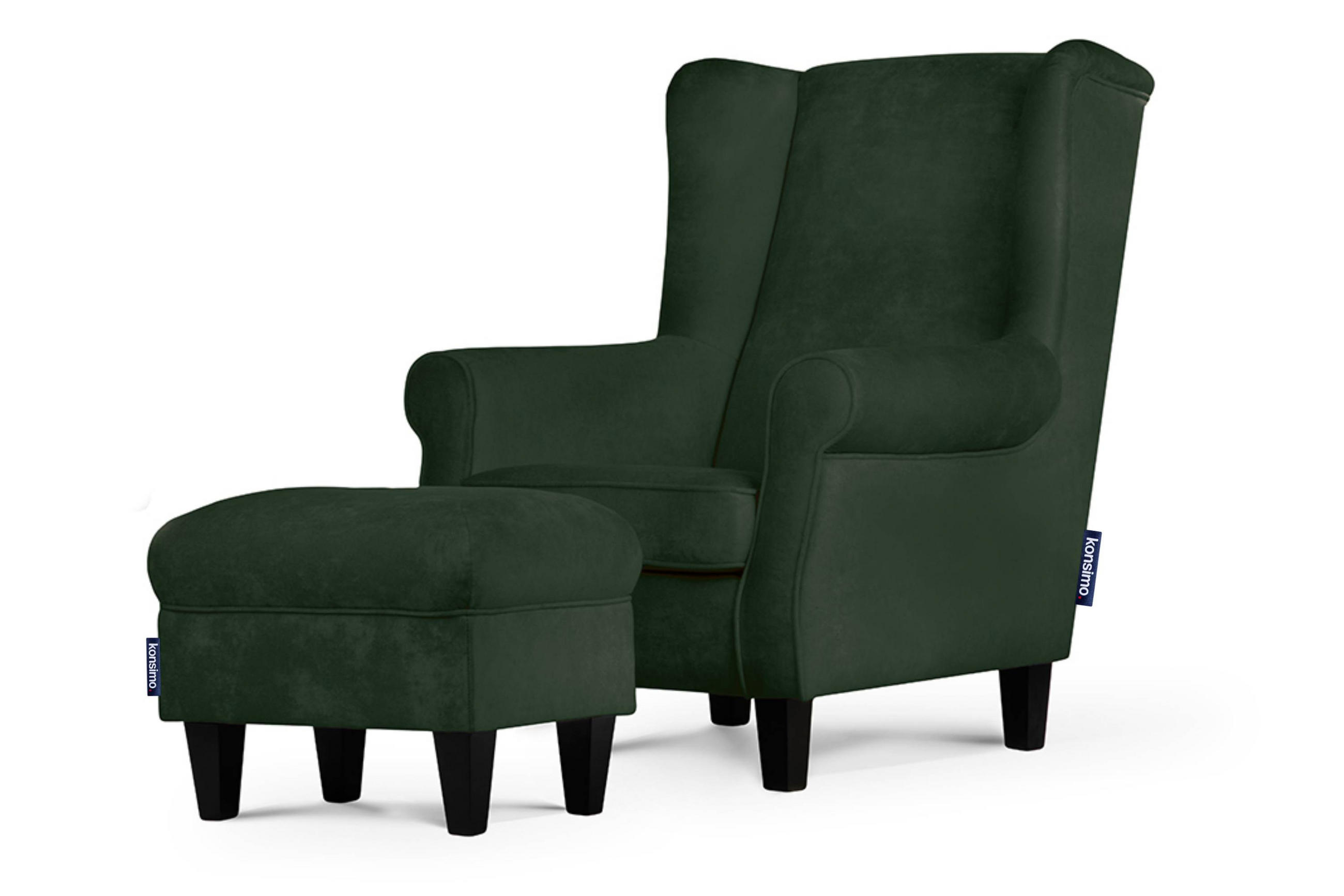 OHRENSESSEL-SET MILES inkl. Sitzhocker, Grün - Grün, Holzwerkstoff/Buchenholz (82/105/97cm) - KONSIMO®