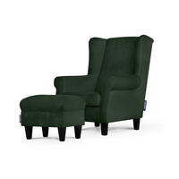 OHRENSESSEL-SET MILES inkl. Sitzhocker, Grün - Grün, Holzwerkstoff/Buchenholz (82/105/97cm) - KONSIMO®