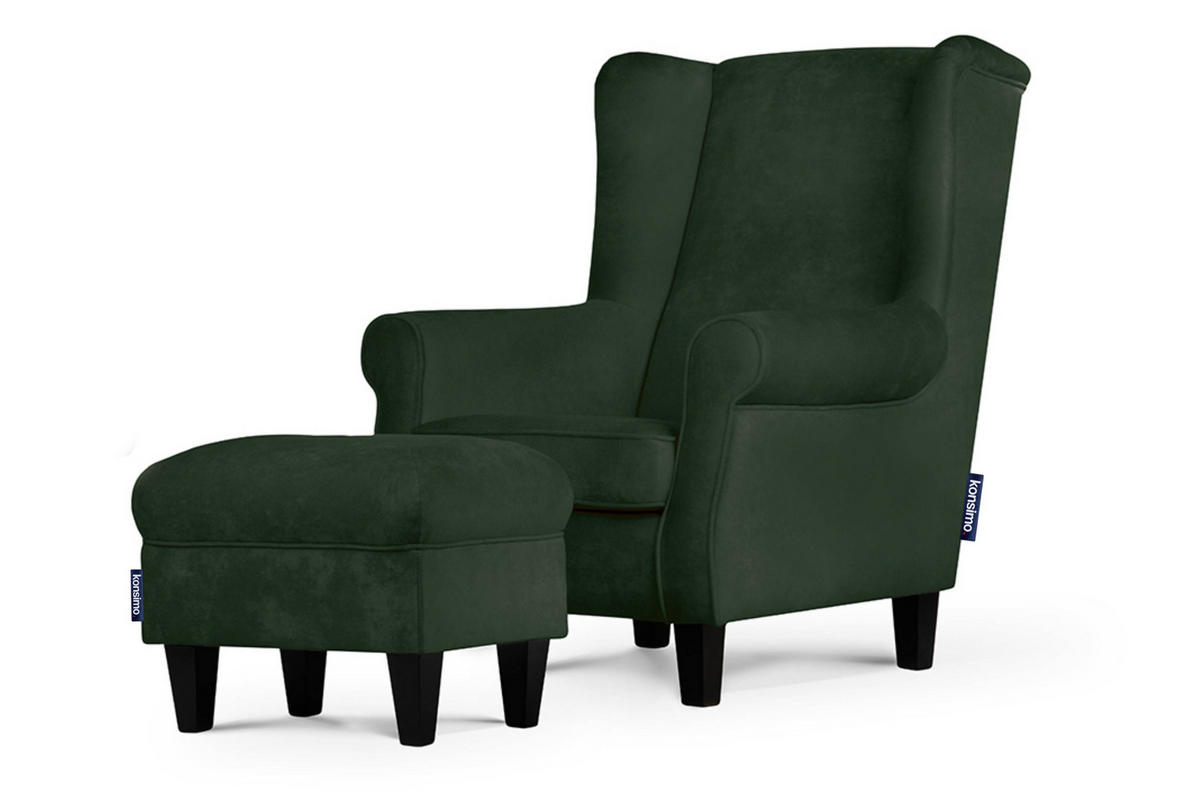 SITZHOCKER MILES Pouffe zeitloses Design und pflegeleichter Stoff, grün - Grün, Holzwerkstoff/Buchenholz (55/42/40cm) - KONSIMO®