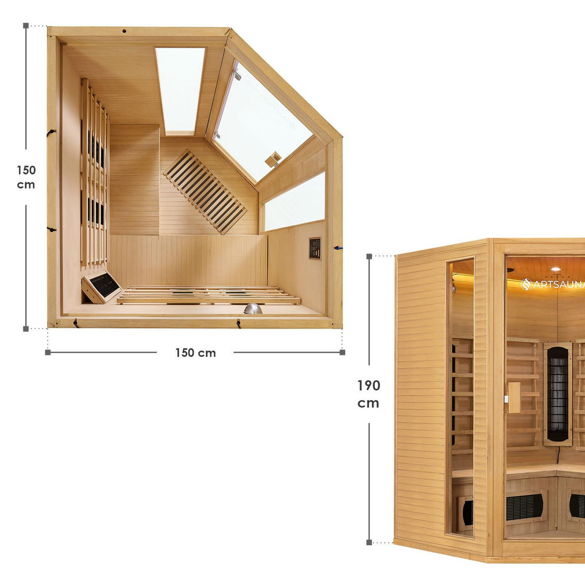 INFRAROTKABINE Nyborg E150K mit Keramik-, Flächenstrahler & Hemlockholz - Naturfarben, Holz (150/190/150cm) - Artsauna
