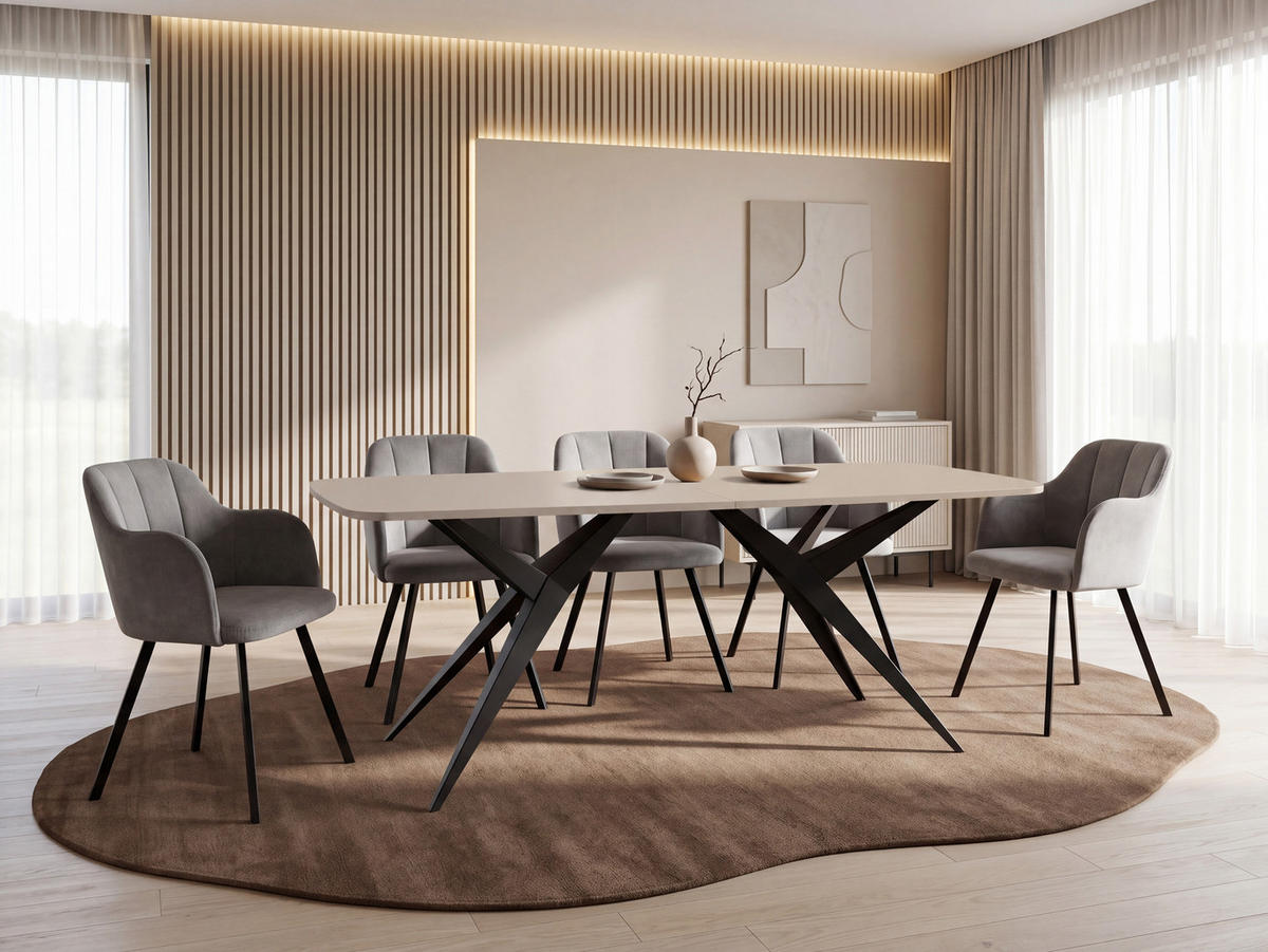 ESSTISCH Trax – Ausziehbar, Rechteckig mit Schwarzen Metallbeinen – Kaschmir 180-256/90/76 cm - Kaschmir/Beige, Holzwerkstoff/Metall (90/256/76cm) - WFL GROUP