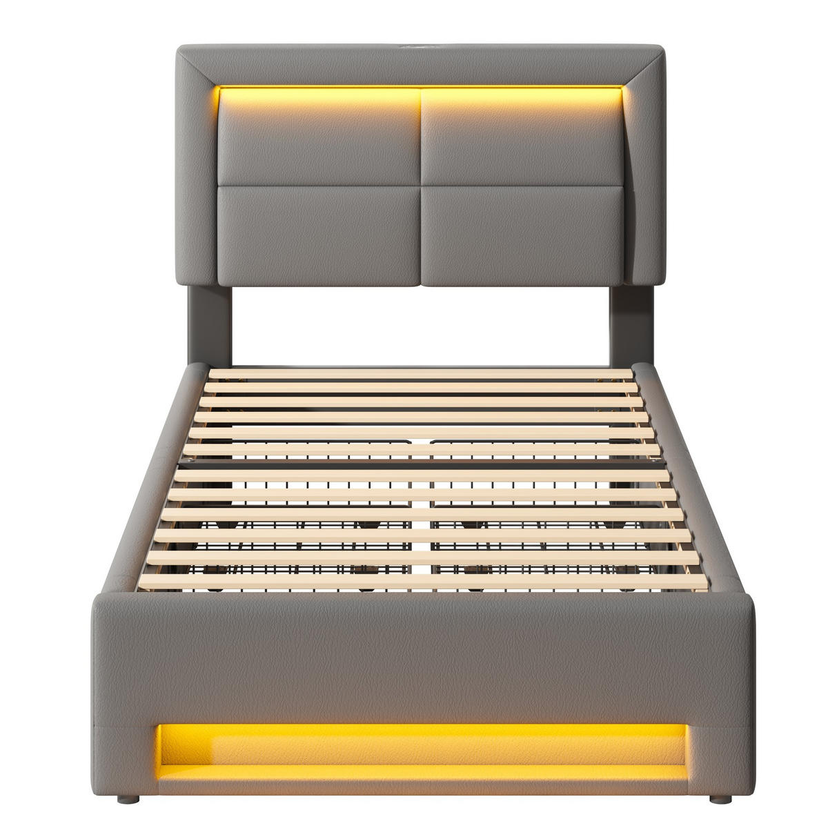 POLSTERBETT 90/200 cm Grau mit USB-Anschluss und LED-Beleuchtung - Grau, Kunststoff (90/200cm) - OKWISH