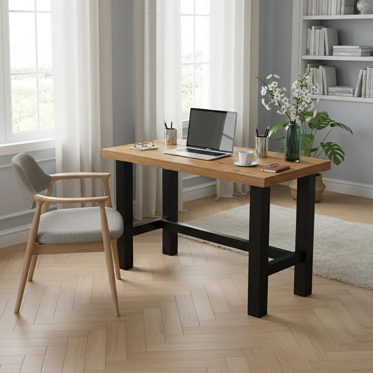 SCHREIBTISCH THOR 120/60/77 cm - Alteiche/Schwarz, Holzwerkstoff/Metall (60/120/77cm) - DUBI Möbel