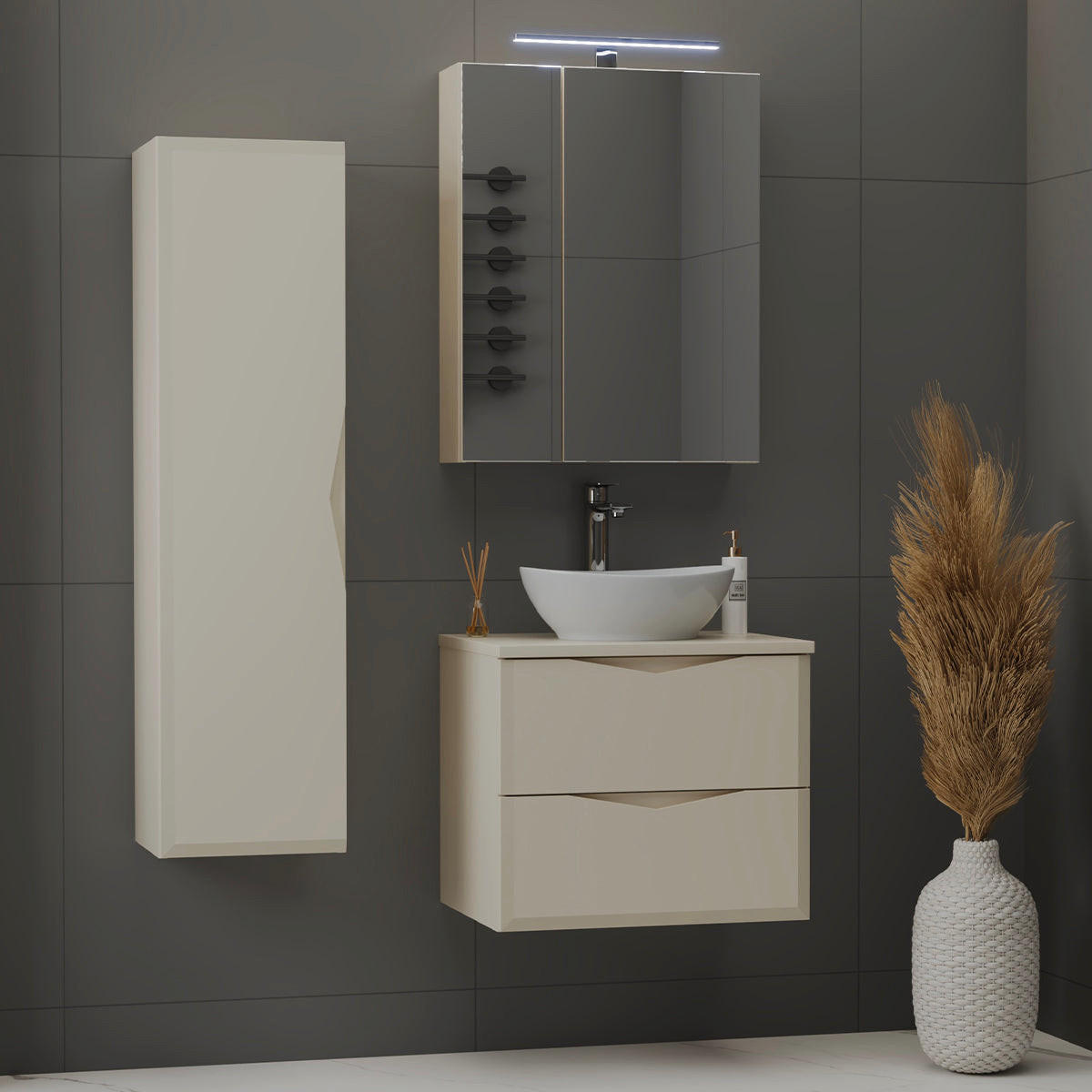 KOUPELNOVÝ NÁBYTEK 60.6cm Ellie 2er-Set Kašmír - béžová, kompozitní dřevo (60.6/52.2/46.5cm) - Petits-meubles