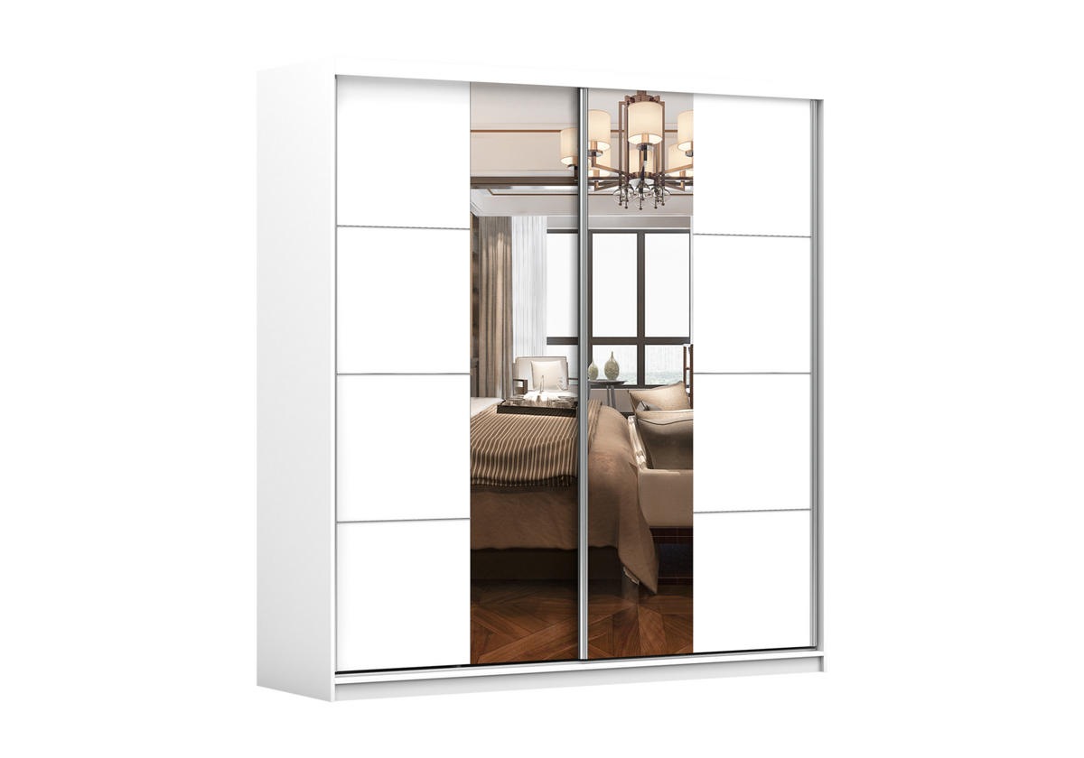 SCHIEBETÜRENSCHRANK - Schrank POSA 38 Weiß - Weiß, Holzwerkstoff (203/218/61cm) - Möblo
