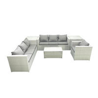 GARTENGARNITUR mit 3-SITZER SOFA,COUCHTISCH Polyrattan Hellgrau-Mix 7-Sitzer - Hellgrau/Grau, Glas/Kunststoff - Fimous
