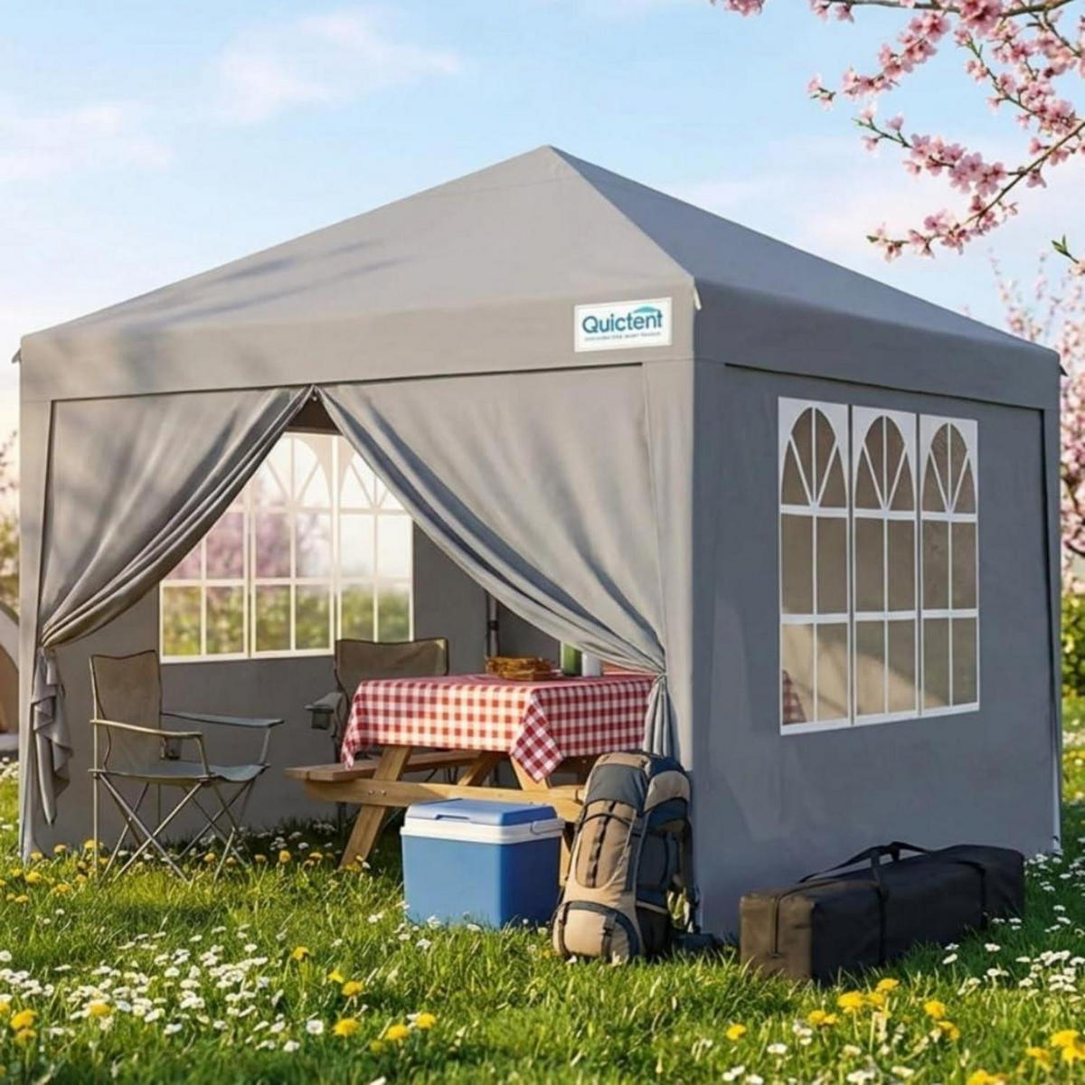 FALTPAVILLON 3 x 3 m Grau wasserdicht mit Seitenwänden UV-Schutz 50+ - Grau, Textil (294/265/294cm)