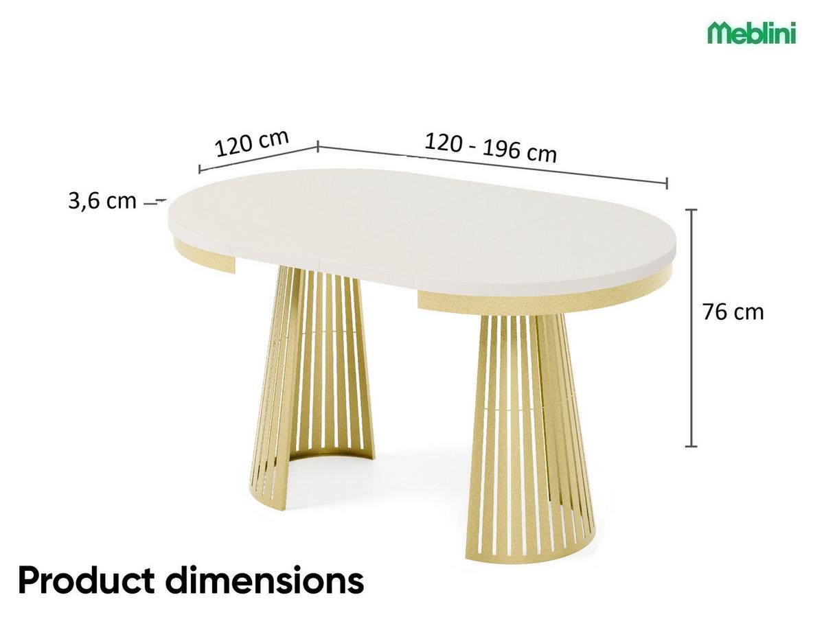 ESSTISCH Cone Bis - Kaschmir/Goldfarben, Holzwerkstoff/Metall (120/120/76cm) - Meblini