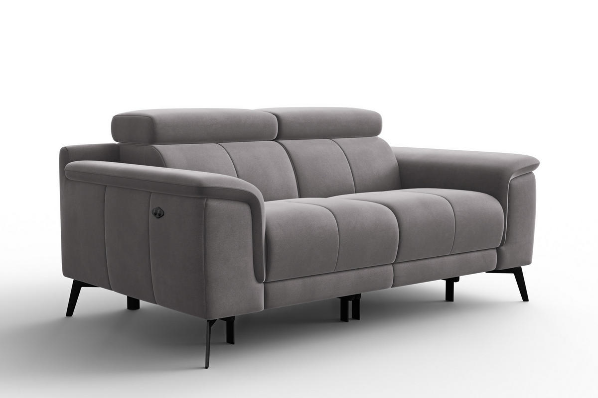 SOFA RELAX FIERO 2-Sitzer, Dunkelgrauer Veloursstoff - Dunkelgrau/Schwarz, Holz/Textil (170/82/103cm) - Courtois Laville