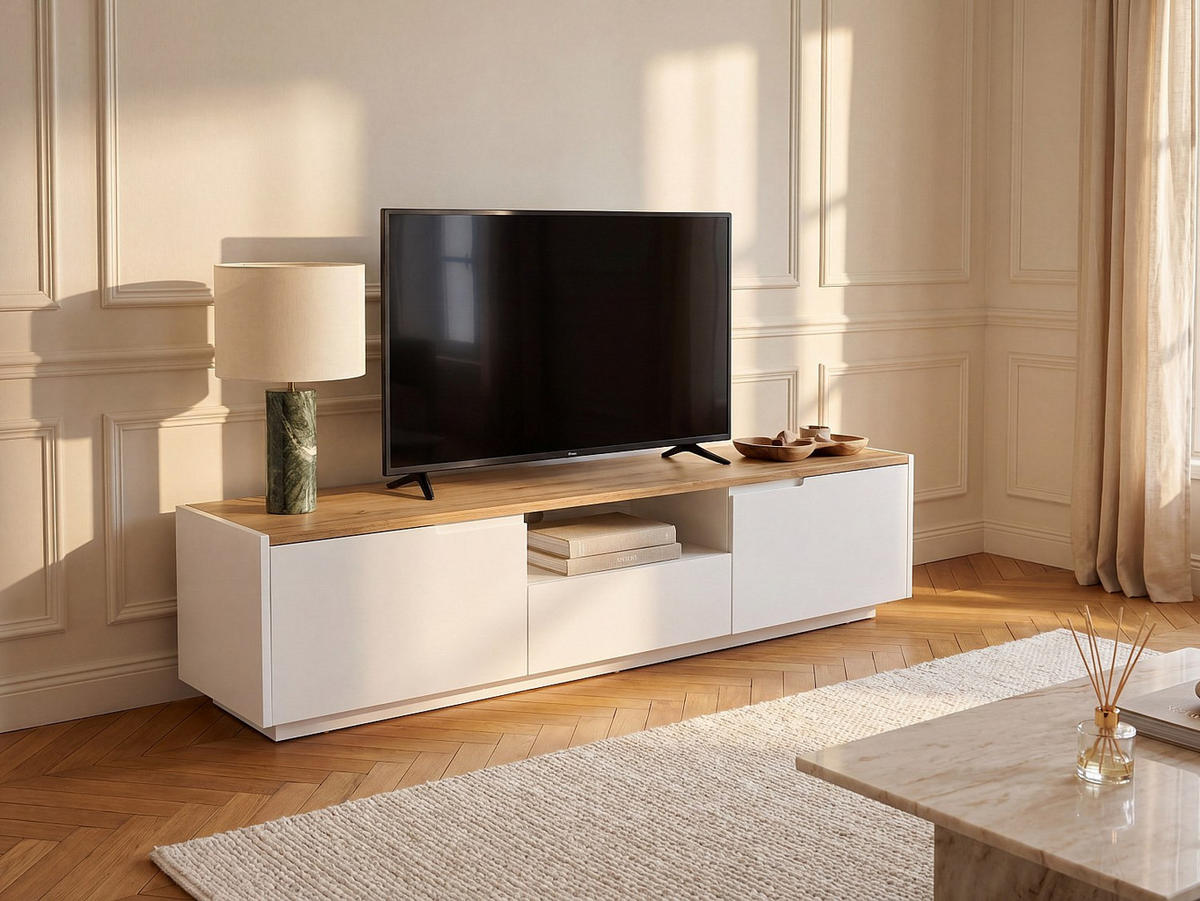 TV-BOARD - 160 cm x 40 cm - holz - naturfarben hell, weiß Amani - Naturfarben/Weiß, Holz (160/40/40cm) - Vente-Unique