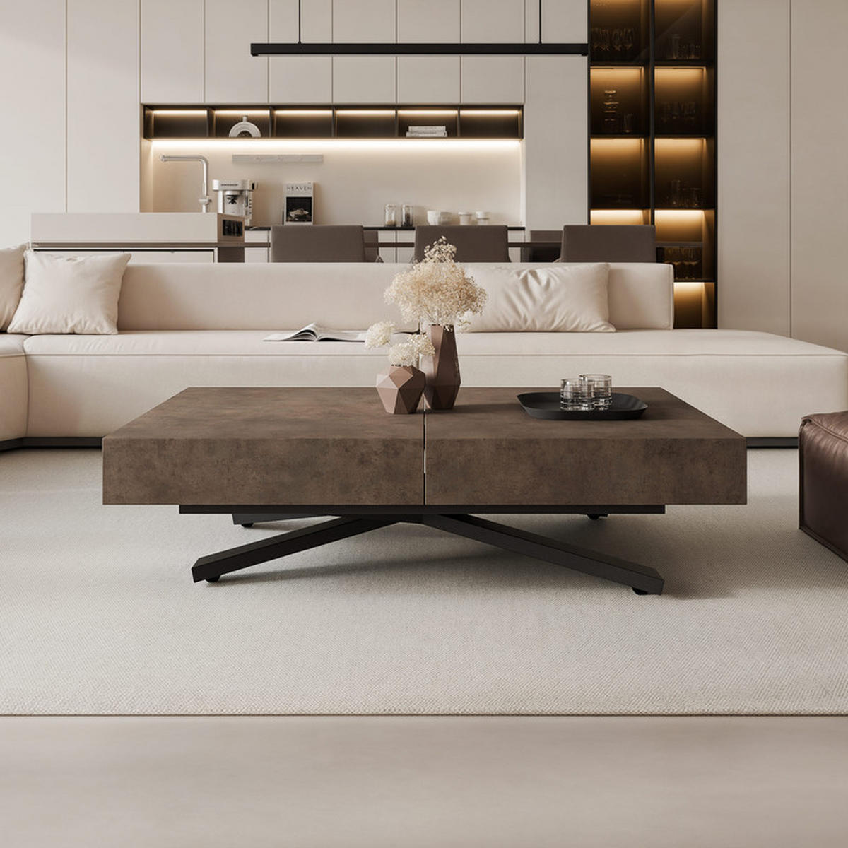 COUCHTISCH SANELLE X ausziehbar mit Liftfunktion, 120/80/76 cm Schwarz/Braun - Schwarz/Braun, Holzwerkstoff/Metall (120/80/27cm) - Idohome