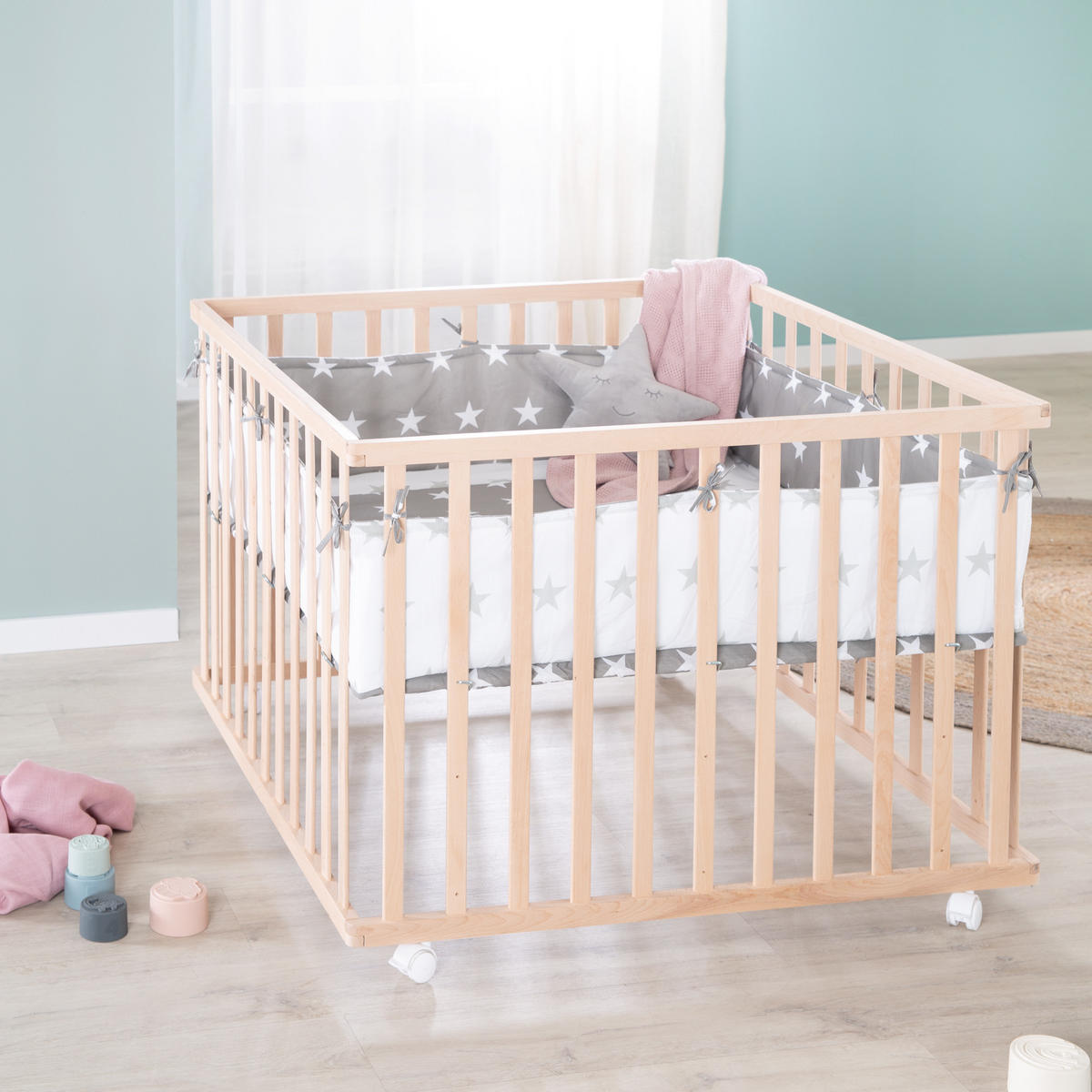 LAUFGITTER 100x100, Little Stars - Naturfarben, Holzwerkstoff (100/72.5/100cm) - Roba