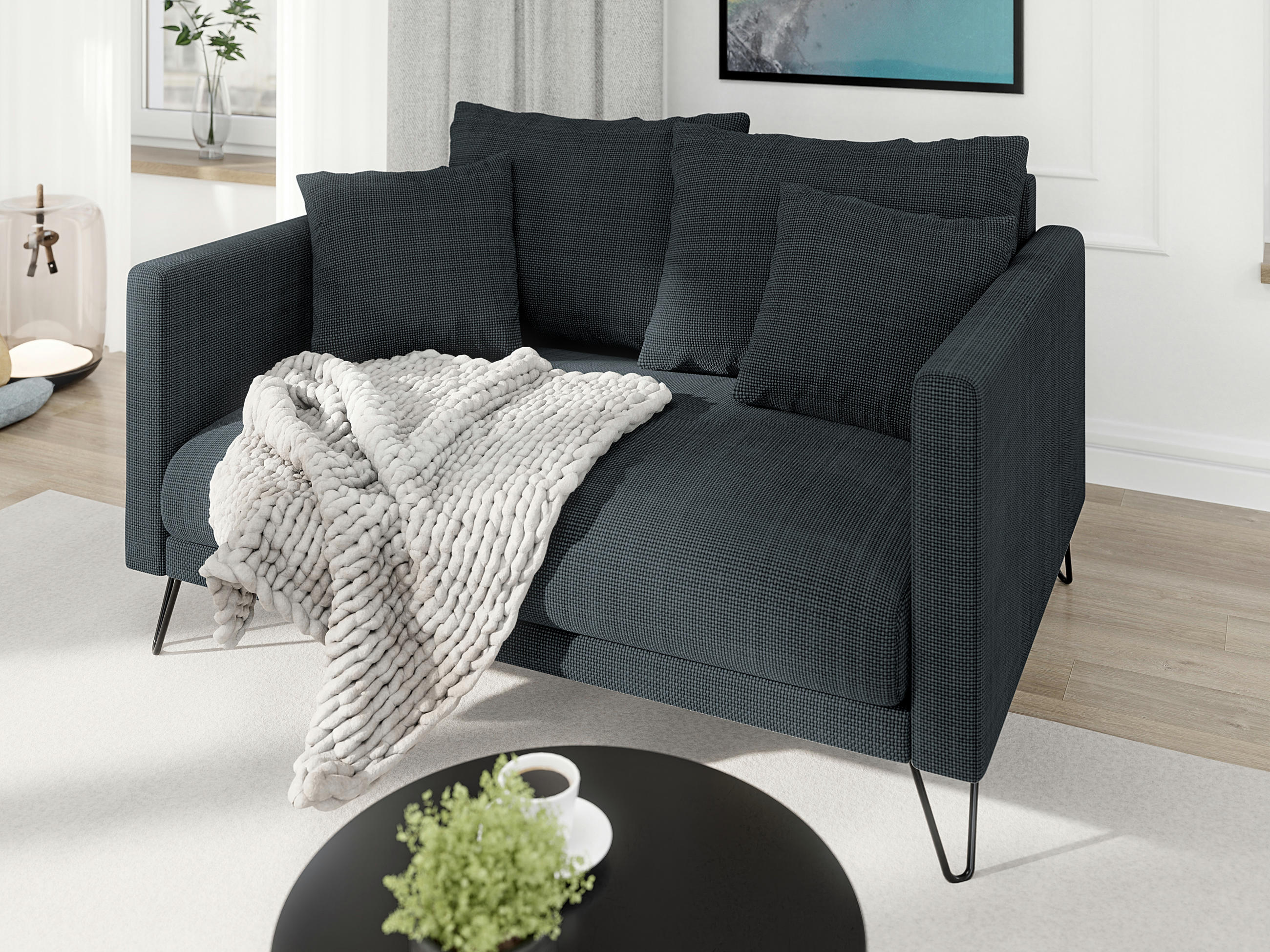 2-SITZER-SOFA Harmony Graphit Chenille - Graphitfarben/Schwarz, Holz/Textil (140/85/100cm) - S-Style Möbel