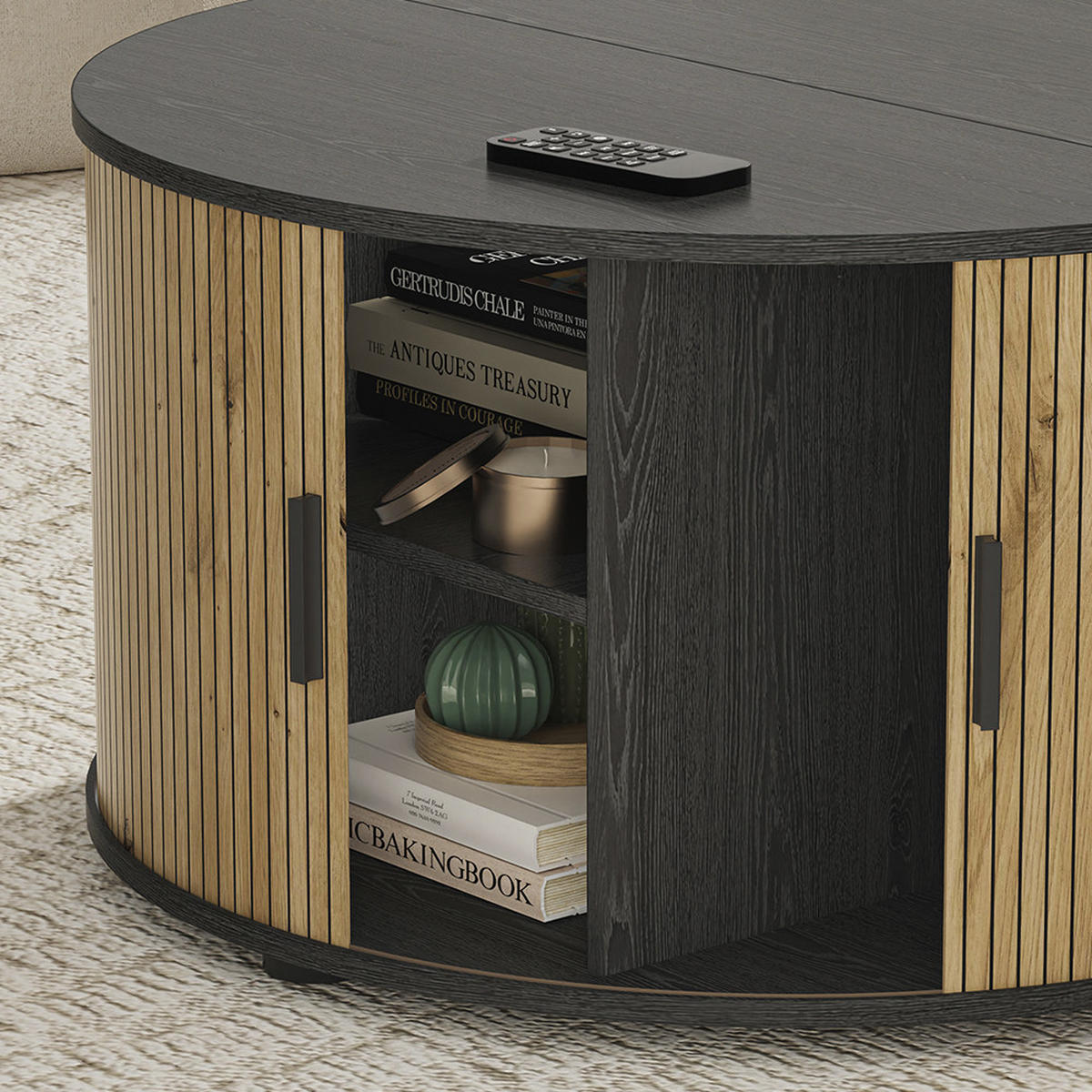 COUCHTISCH Selva Eiche/Schwarz 80 x 80 cm mit Schiebetür - Eichefarben, Holzwerkstoff (80/80/45cm) - Vicco