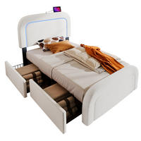 POLSTERBETT 90/200 cm mit LED-Beleuchtung, USB/Type-C am Kopfteil & 2 Schubladen, Weiß - Weiß, Textil (90/200cm) - Redom