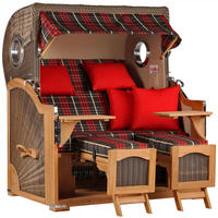 STRANDKORB Düne Grande Bullauge Teak PE Grey Dessin 529 - Rot/Braun, Metall (142/170/95cm) - Mr. Deko