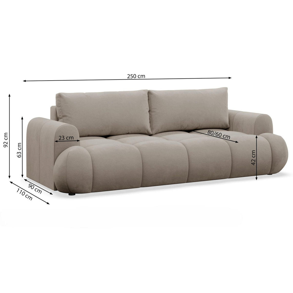 3-MIESTNA POHOVKA Ombo Doce Olivovozelená vodoodpudivý zamat - olivovozelená/čierna, textil/plast (250/92/110cm) - Selsey