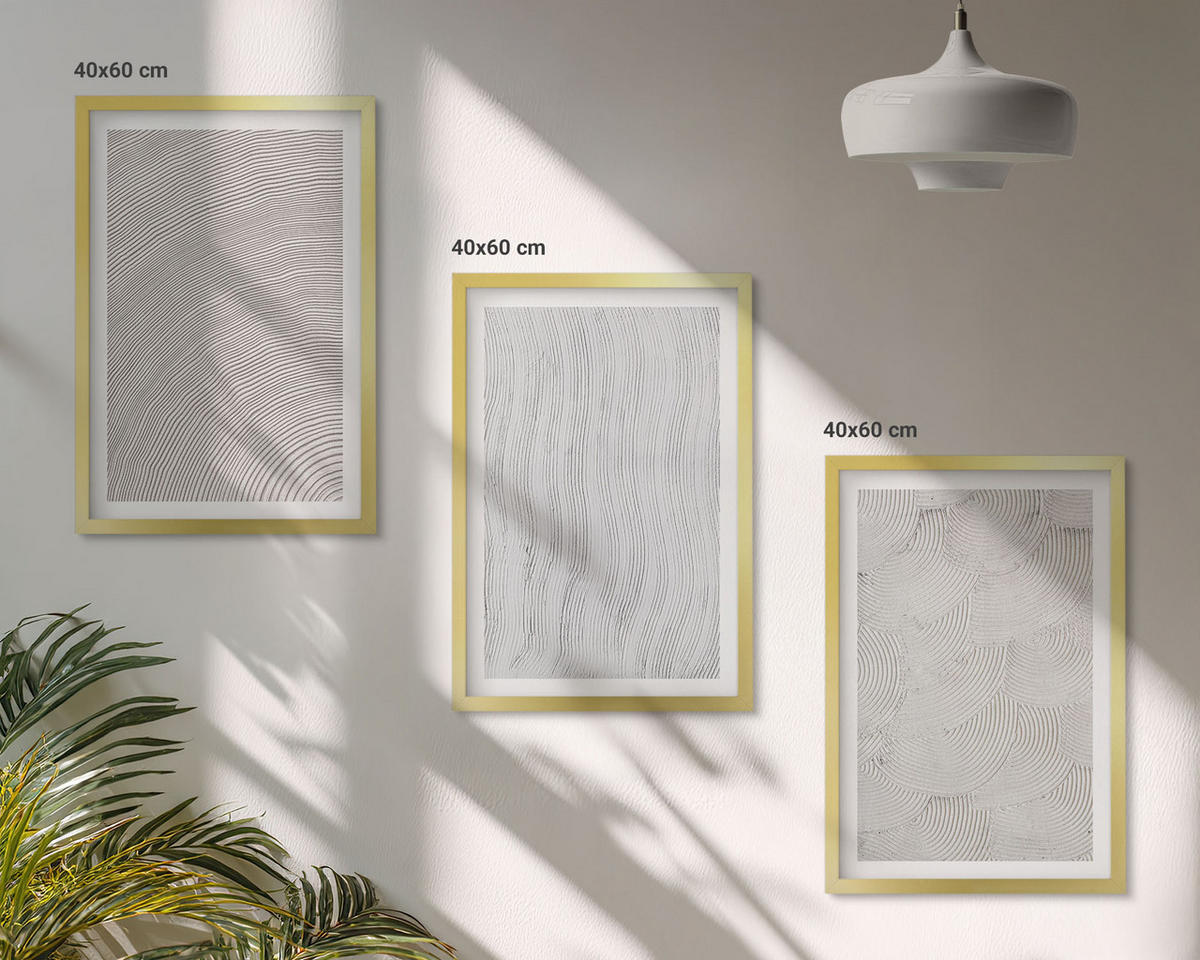 BILDER SET 3er Set - 40x60 cm Goldrahmen - Sandmuster geometrische Strukturen - Goldfarben, Kunststoff (40/60cm) - TULUP