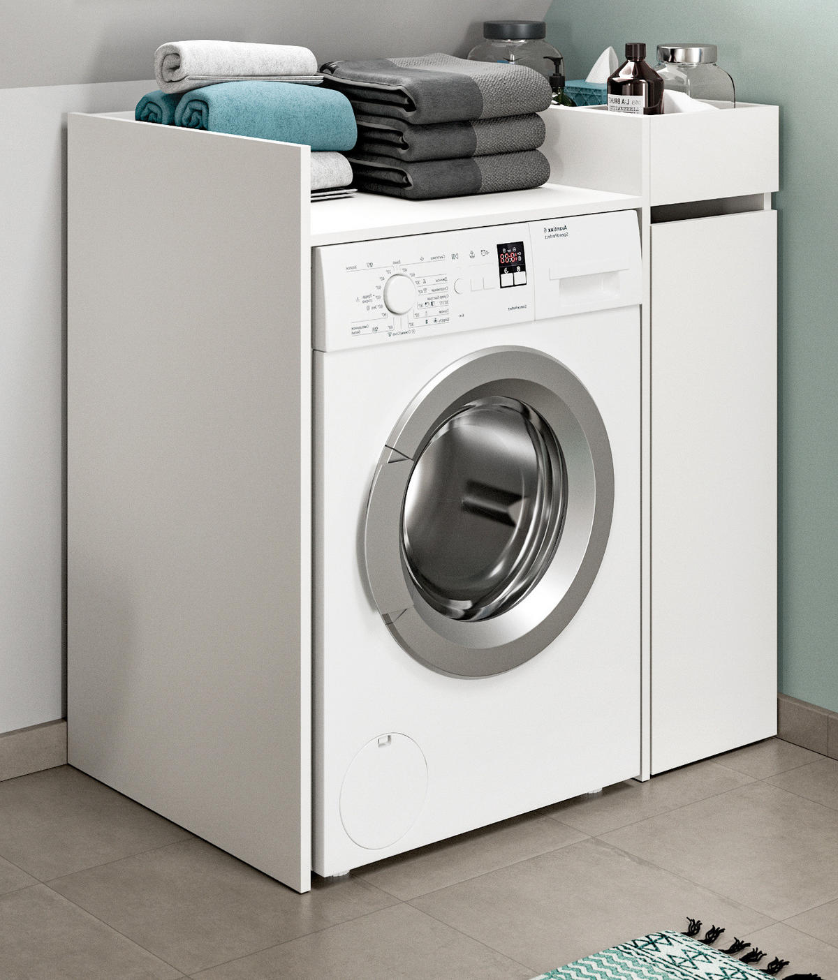 WASCHMASCHINENUMBAU Set weiß 2-teilig, Überbauschrank und Anstellregal 95 x 101 cm - Schwarz/Weiß, Holzwerkstoff/Kunststoff (95/101/60cm) - Inn.Furn