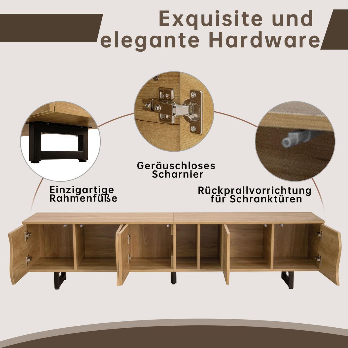 TV-SCHRANK 191cm 5 Türen modern Stauraum TV-Ständer - Naturfarben, Holzwerkstoff (38/46.5/191cm) - FLIEKS