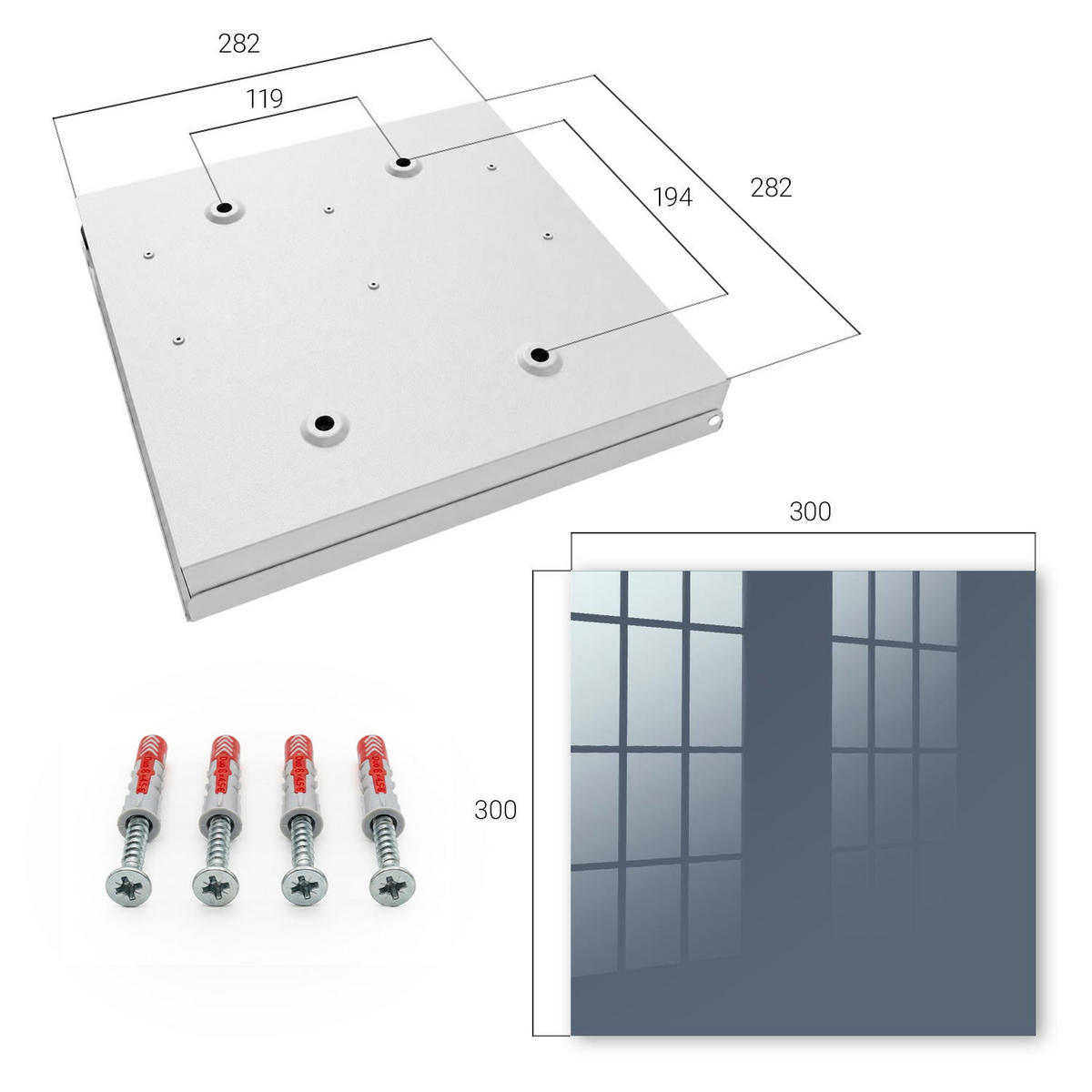 SCHLÜSSELBOX Weiß 30x30 cm – Türöffnung nach rechts - Kühles Grau - Grau, Metall (30/30/5cm) - TULUP