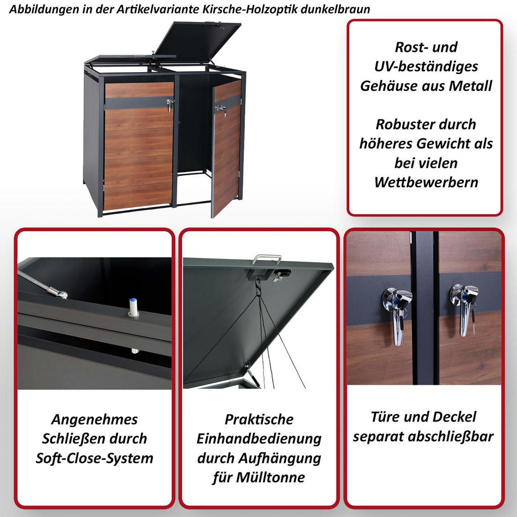 Thumbnail - MCW Mülltonnenverkleidung, Anthrazit, Kirschbaum, Metall, 145x117x98 cm, Aufbewahrung & Schutzhüllen