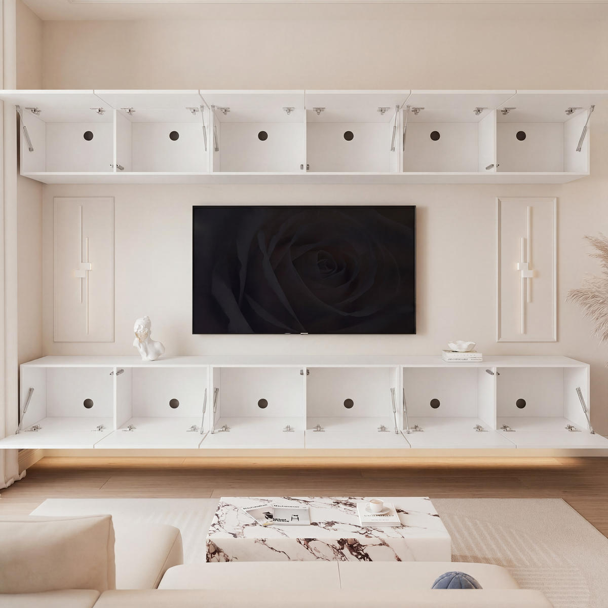 TV-LOWBOARD ANGEL V mit LED-Beleuchtung, 300 cm Weiß matt - Weiß, Holzwerkstoff (300/36/40cm) - Idohome
